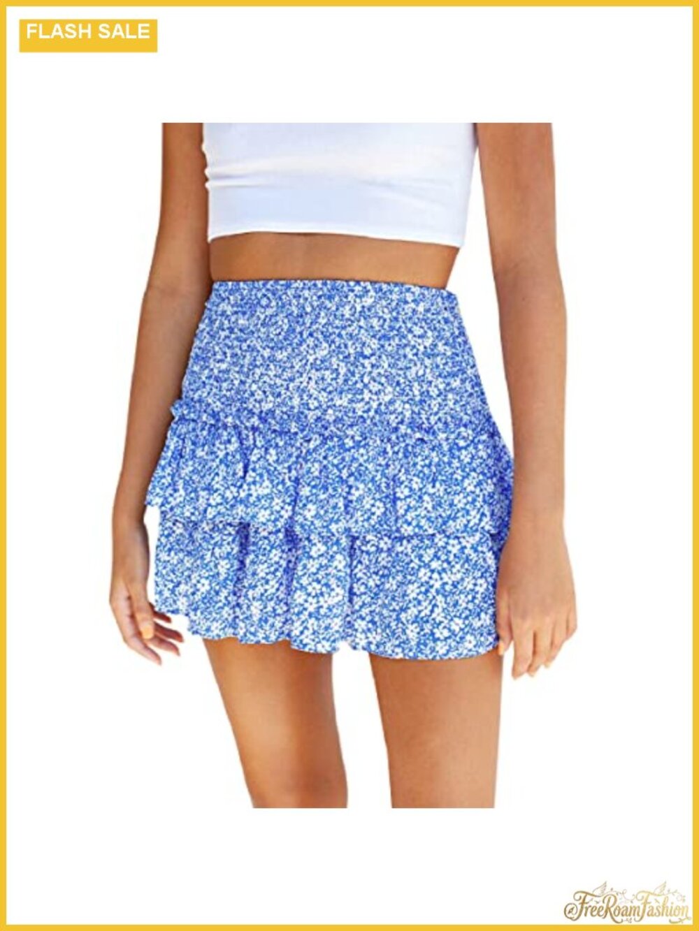 Ruffle Mini Skirt Smocked High Waist Pleated Layered Short Skirt